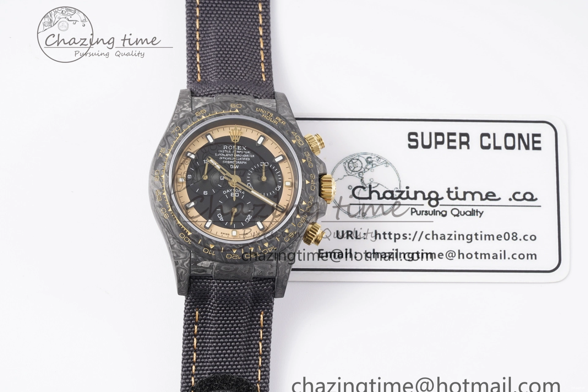 and Daytona Bezel Edition A7750 Black Gold DIWF Nylon Case DIW Carbon Black on Strap Dial 0117